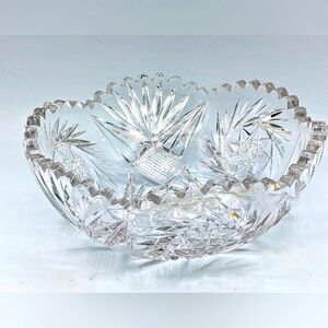 VINTAGE AMERICAN BRILLIANT ABP SAW TOOTH CRYSTAL GLASS BOWL 7 3/4 INCH ROUND